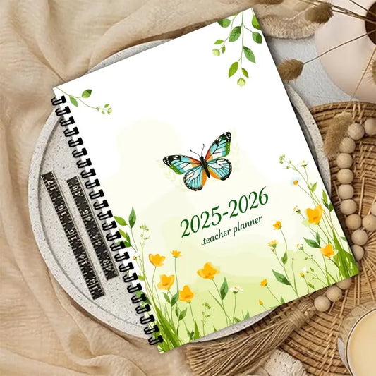 2025-2026 Teacher Planner, Grass Green Butterfly Design, Office, School, and Home Organization Planning Tool, Art Cover Design
