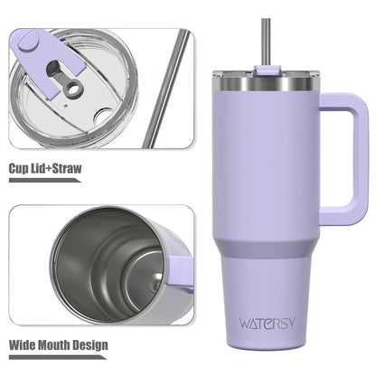 WATERSY Large Capacity 30/40oz Stainless Steel Tumbler with Handle And Straw Double Vacuum Insulated Thermal Coffee Mug