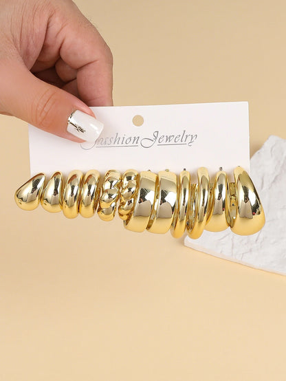 6-18pairs Fashionable Glossy Gold Spray-Coated ABS Earrings,Skin-Friendly,Minimalist Geometric Earrings for Ladies'All-Day Wear