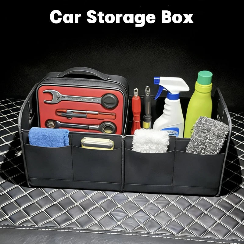 Collapsible Car Trunk Organizer Large Capacity Trunk Storage Box with Handles Multi-Compartments Fits All Cars SUVs Vans