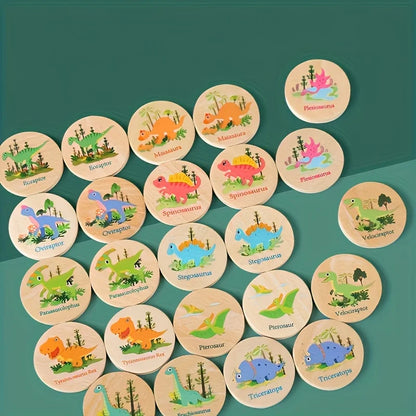Children's Wooden Memory Matching Game with Educational Dinosaur, Animal, and Ocean-Themed Toys to Find the Same Ones