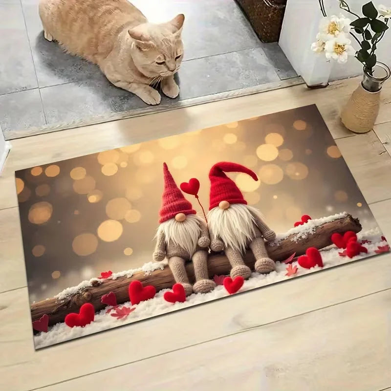 Valentine's Day Love Heart Gnome Doormat Non-Slip Rugs for Living Room Bedroom Kitchen Mat Machine Washable Home Decor Carpet