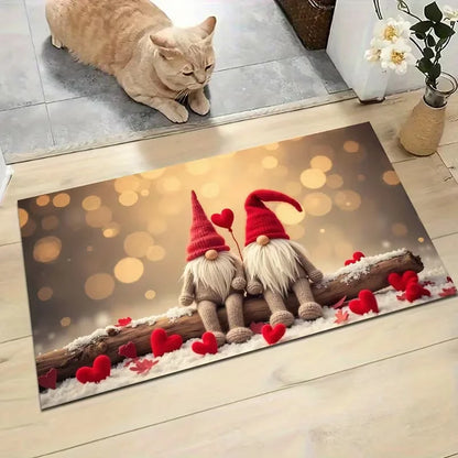 Valentine's Day Love Heart Gnome Doormat Non-Slip Rugs for Living Room Bedroom Kitchen Mat Machine Washable Home Decor Carpet
