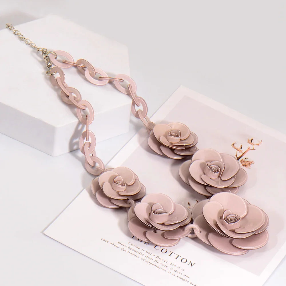Blucome 2022 New Acrylic Flower Shape Necklace Female Exaggerated Clavicle Sweater Necklace Unique Women Girls Pendant  Jewelry