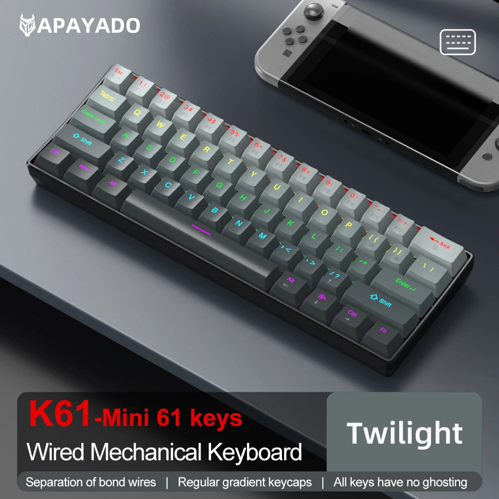 Mechanical keyboard APAYADO Wired Gradient 60% keyboard RGB Backlit 61 Keys gaming accessories Mini Layout for PC/Laptop