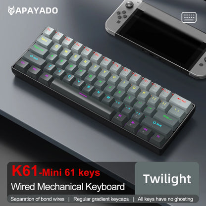 Mechanical keyboard APAYADO Wired Gradient 60% keyboard RGB Backlit 61 Keys gaming accessories Mini Layout for PC/Laptop