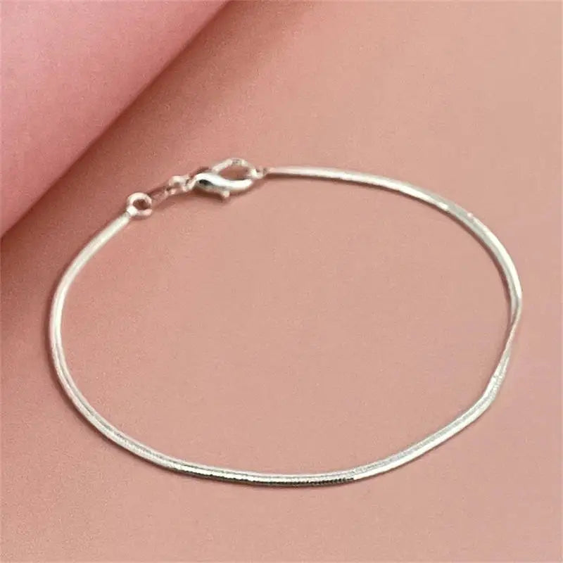 925 Sterling Silver Bracelet 2mm Flat Snake Bone Chain 20CM Women Men Wedding Accessories Jewelry Gifts
