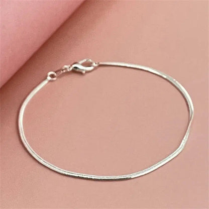 925 Sterling Silver Bracelet 2mm Flat Snake Bone Chain 20CM Women Men Wedding Accessories Jewelry Gifts
