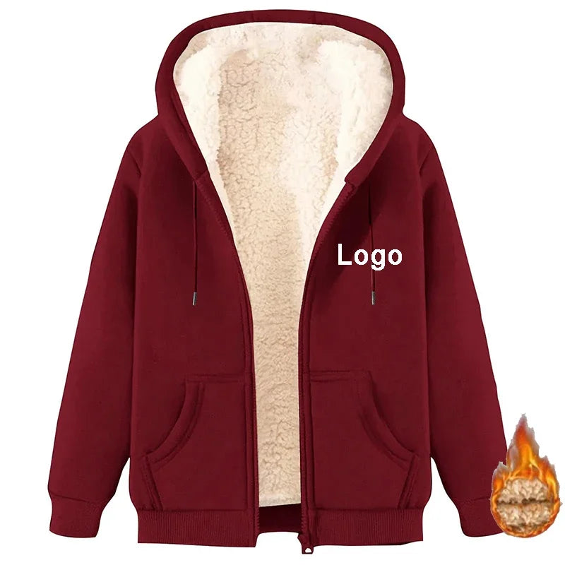 Customized Fleece Liner Zip Up Hoodies Men Fashion Autumn and Winter Long Sleeve Printed Sweatshirts Thick Zipper Pullovers