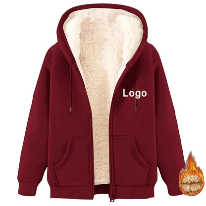 Customized Fleece Liner Zip Up Hoodies Men Fashion Autumn and Winter Long Sleeve Printed Sweatshirts Thick Zipper Pullovers