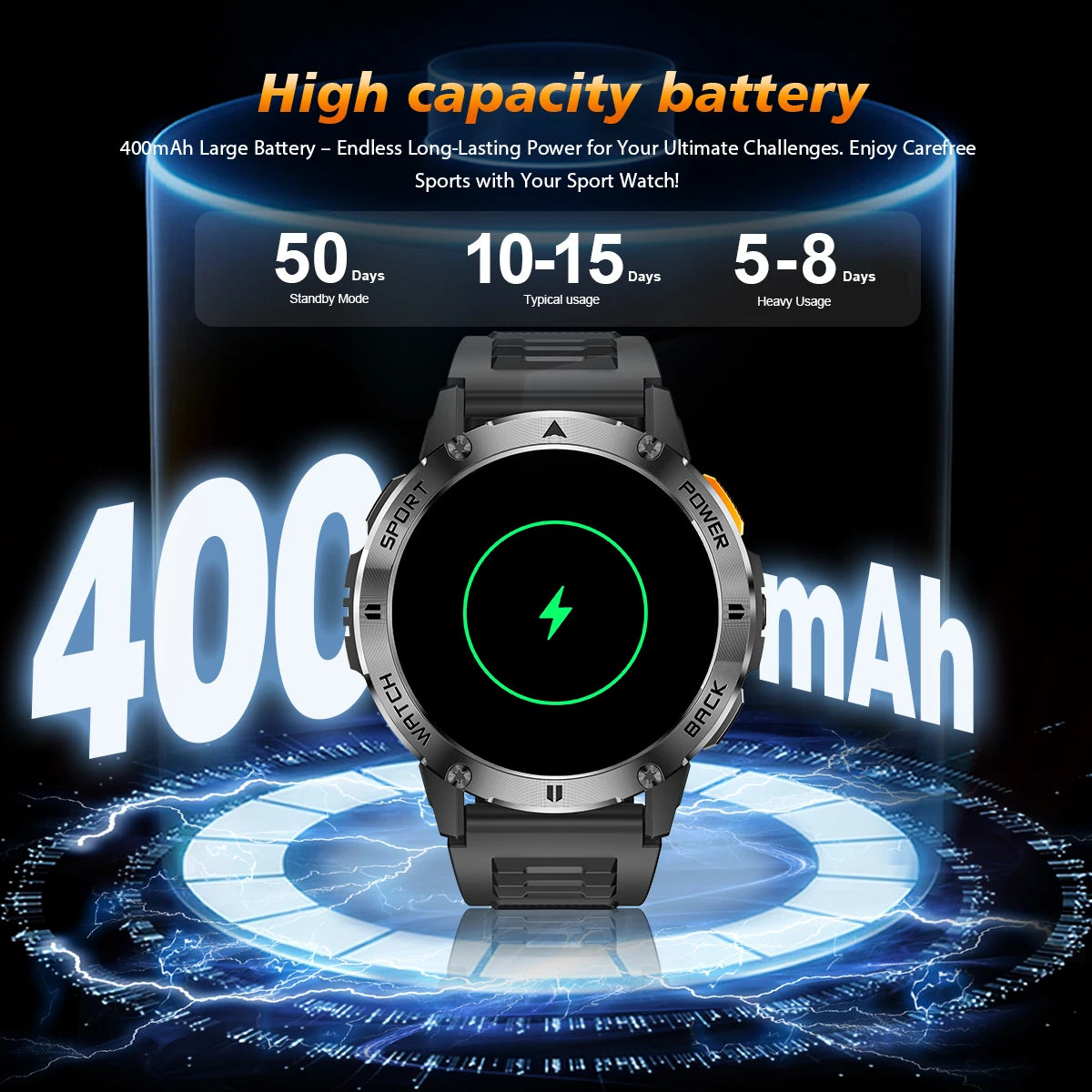 2025 New 1.53" high-definition smartwatch for men, military-quality outdoor waterproof watch, sports and fitness, Bluetooth call