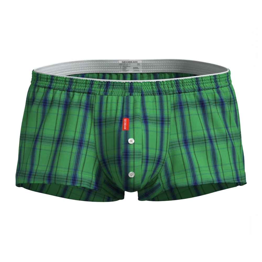 SEOBEAN 100% Cotton new product Men's Plaid Boxer Shorts  Underwear Boxers Home Lounge Shorts Male Underpants Men Sleep Bottoms