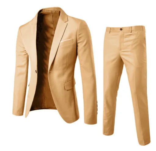 Business Casual Men's Two-Piece Suit Set Wedding Groomsmen Pure Color Formal Wear Spring Summer Autumn Winter New Arrival