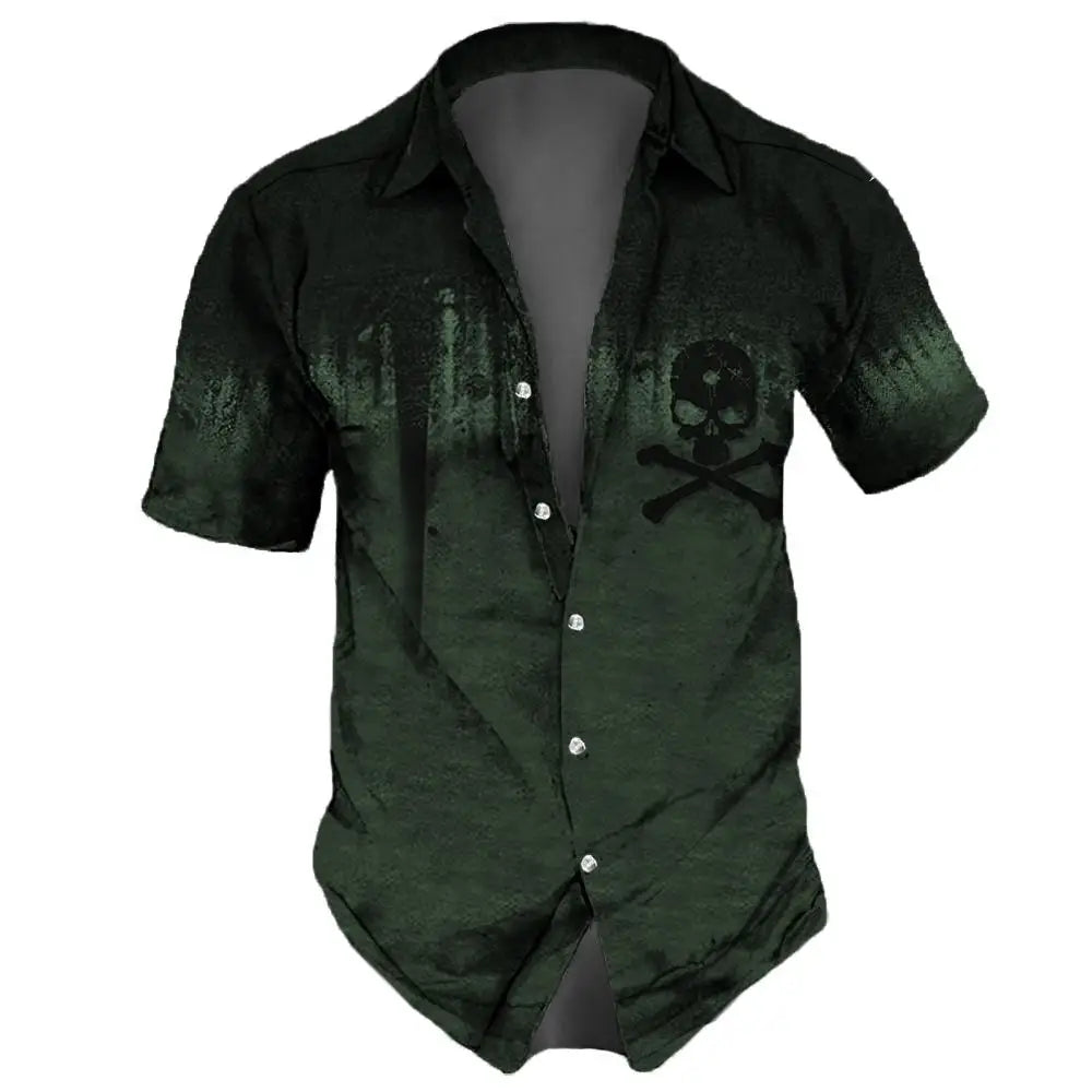 2023 Skull  Men's Shirts Lapel Streetwear Vintage Shirt For Men Street Hip Hop Short Sleeve Top Party Summer Men Hawaiian Shirts