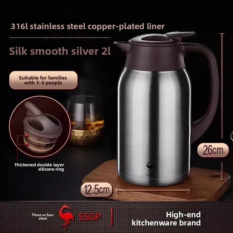 German Three Four Steel 316 Stainless Steel Insulated Tea Pot Home Use Steaming Tea Pot Insulated Water Pot Hot Water Bottle