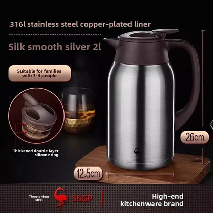 German Three Four Steel 316 Stainless Steel Insulated Tea Pot Home Use Steaming Tea Pot Insulated Water Pot Hot Water Bottle