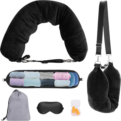 Multi-Functional Fillable Neck Pillow Lycra Fabric Stuff with Clothes, Portable Travel Bag Neck Support Pillow U Shape Pillow