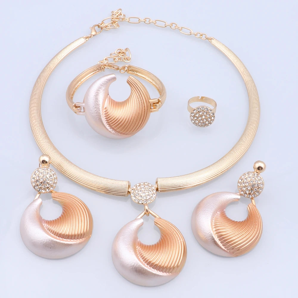 Dubai Jewelry Set For Women Silver Plated Luxury Necklace Earrings Bracelet And Ring Set Jewelry For Wedding Party Trending ﻿