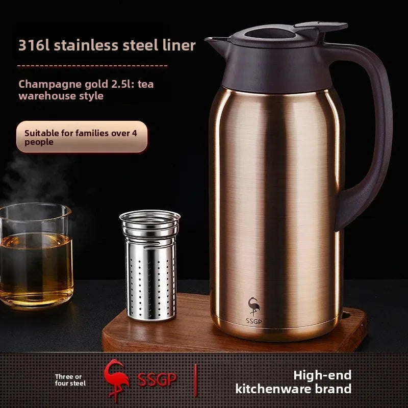 German Three Four Steel 316 Stainless Steel Insulated Tea Pot Home Use Steaming Tea Pot Insulated Water Pot Hot Water Bottle