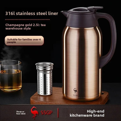 German Three Four Steel 316 Stainless Steel Insulated Tea Pot Home Use Steaming Tea Pot Insulated Water Pot Hot Water Bottle