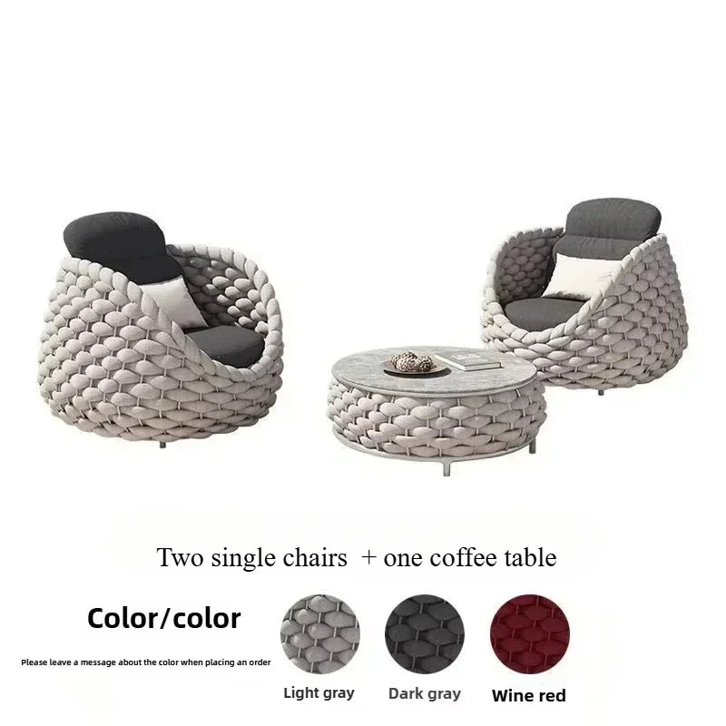 All-Weather Rattan Outdoor Sofa Set Courtyard Combination Double Chair Leisure Terrace Furniture for Villa Balcony Living Room