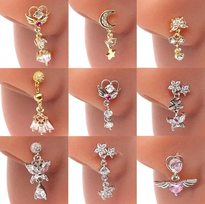 1Pcs Nose Ring for Women Dangle Nose Piercing Stainless Steel Nose Bend Ring Butterfly Dangling Noses Ring Body Piercing Jewelry