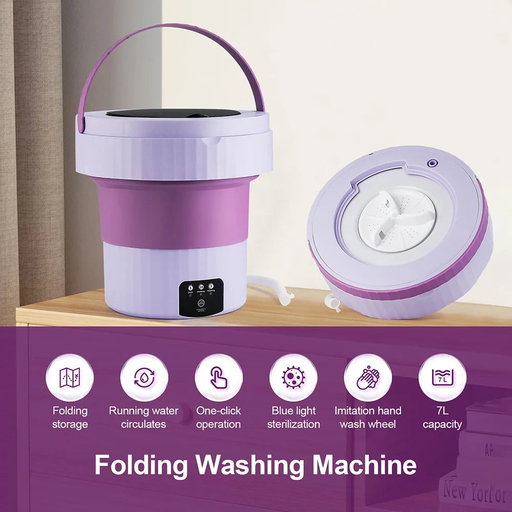 7L Portable Folding Washing Machine Small Washing Machine Automatic Modes Laundry Clothes Laundry Bucket Washing Machine