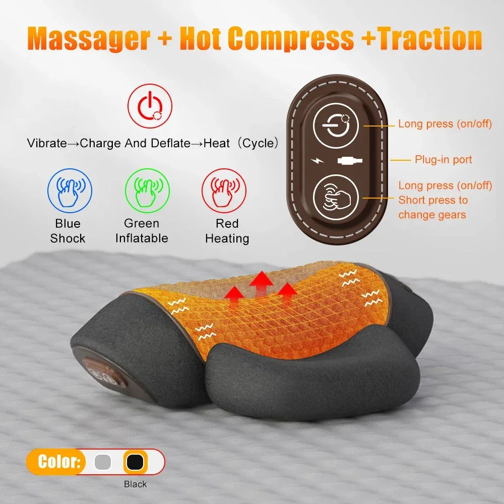 3-in-1 Neck Massager Pillow, Neck Massager for Deep Tissue, Massage Pillow with Heat, Vibration & Airbag Traction