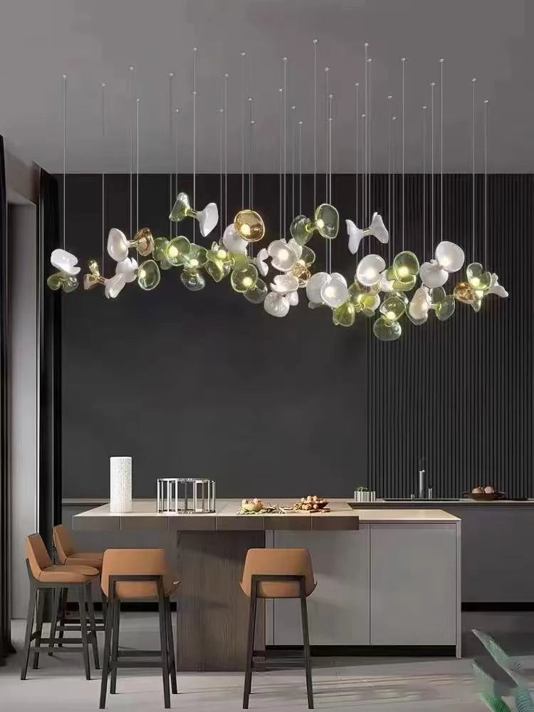 BOSSEN Light Luxury Dimmable Green Crystal Glass Chandelier Pendant Light White Gold Stainless Steel for Living Room decor
