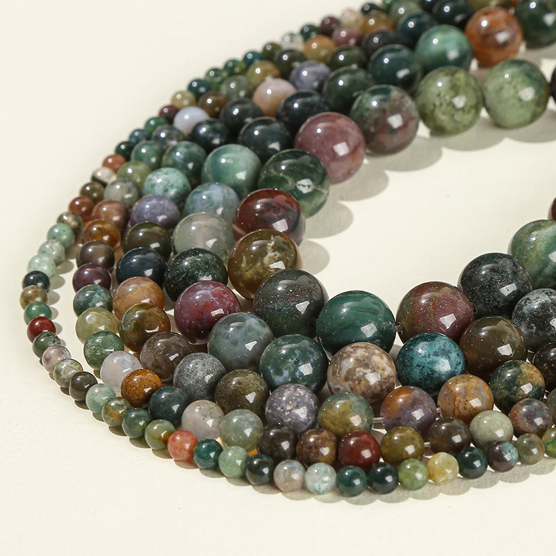 6 8 10mm Indian Agate Natural Stone Beads Round Loose Spacer Beads For Jewelry Making DIY Charm Bracelet Necklace Accessory 15''