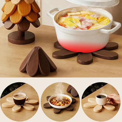Wooden Table Coasters 5pcs Christmas Tree Trivets Heat Resistant Desk Coaster Tree Design Stand Table Mat Coaster Placemats