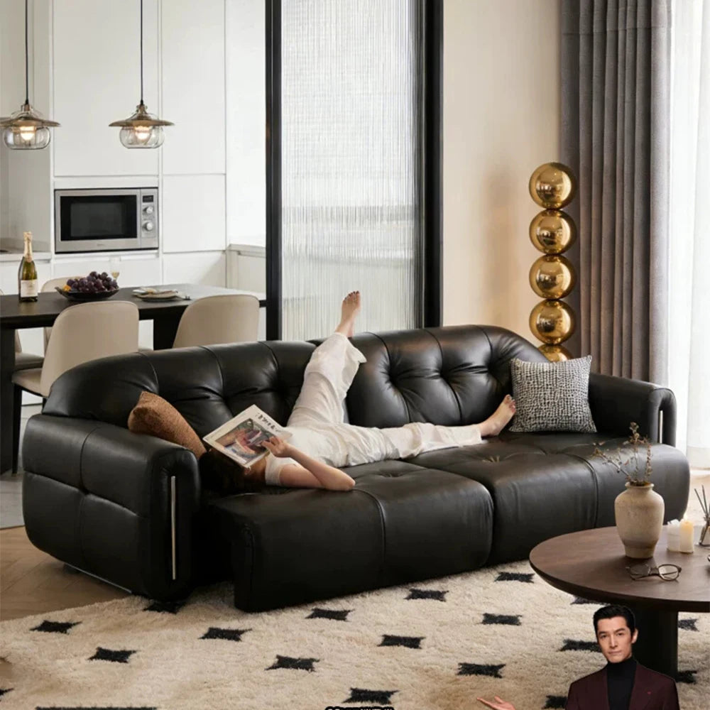 MINGDIBAO Modern Electric Recliner Sofa Bed, Power Adjustable Italian Genuine Leather Couch for Living Room Home Furniture