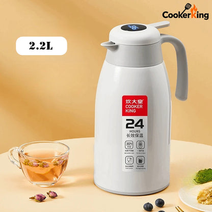 COOKER KING 2.2L Stainless Steel Coffee Pot 304 Stainless Steel+PP Intelligent Temperature Display Thermos Kettle Travel Kettle