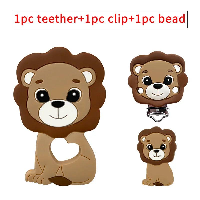 1/3/10pcs Lion Baby Silicone Teether Beads Toy DIY Pacifier Chain Necklaces Pendant Bite Chew Rodent For Teething Kids Toys