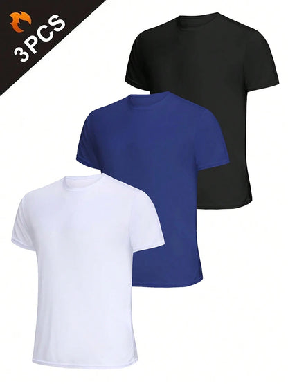 3Pcs Men's Ultralight Quick Dry Sport T-Shirt, Solid Color Breathable Lightweight Top For Fitness Training Workout Running Gym
