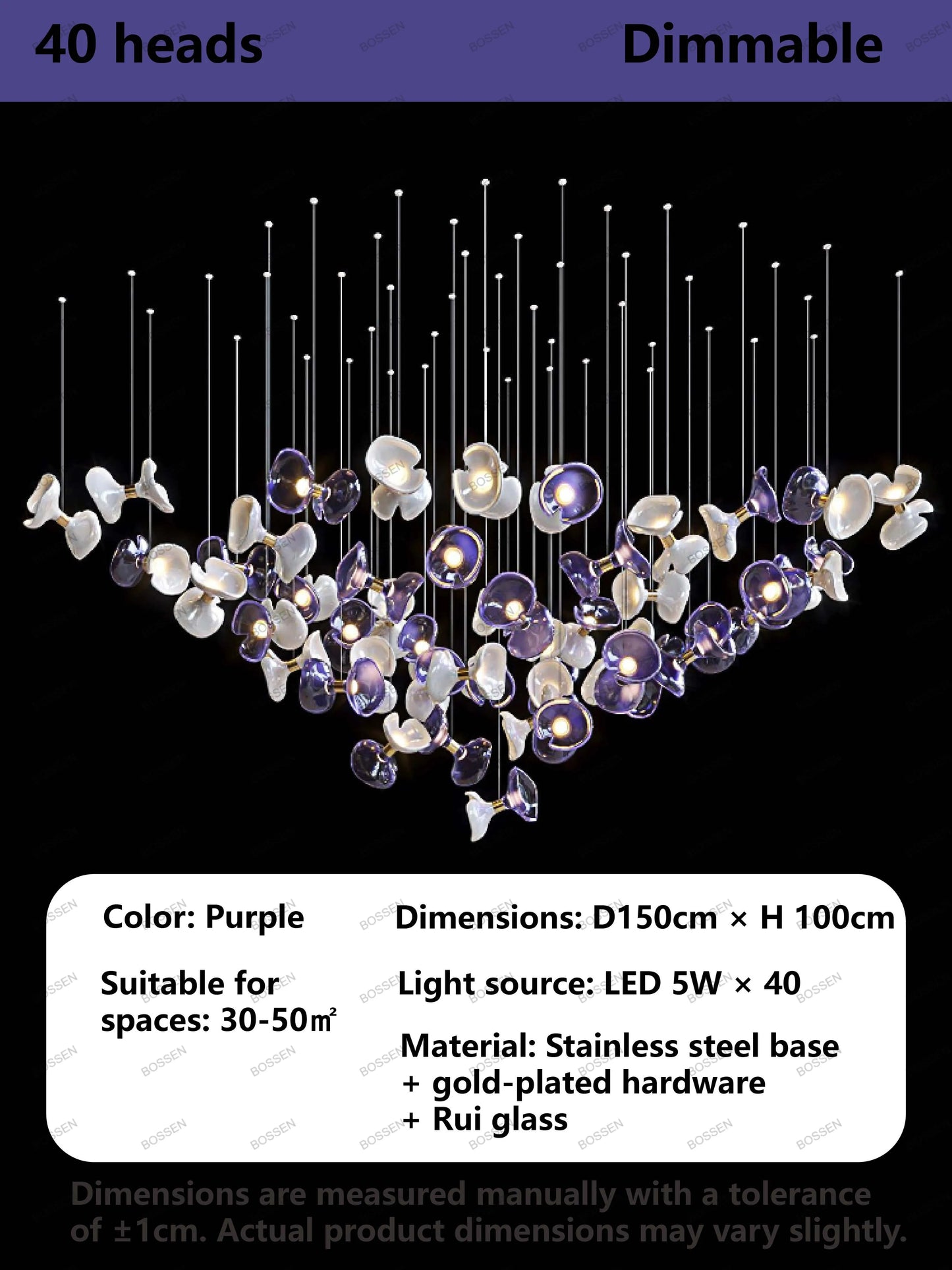 BOSSEN Light Luxury Dimmable Green Crystal Glass Chandelier Pendant Light White Gold Stainless Steel for Living Room decor
