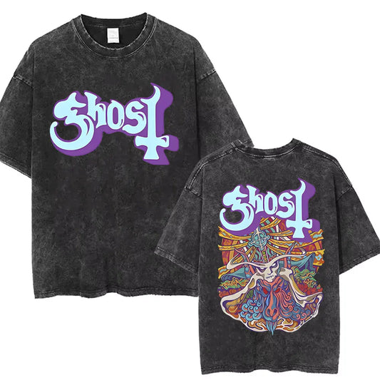 Washed Vintage Ghost Band T-shirt Male Gothic T Shirt Men's Rock Streetwear Men Women Hip Hop Punk Oversized Tshirt Short Sleeve
