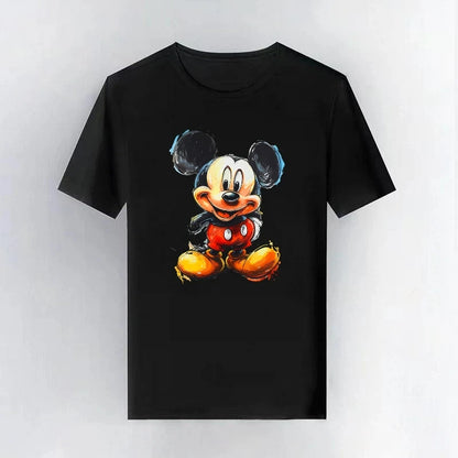 Mickey Mouse Disney Printing Pattern Casual Black O-Neck Short Sleeves Man Tops Trendy Woman Loose Tshirts Parent-child Clothing