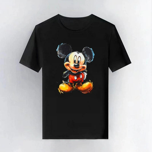Mickey Mouse Disney Printing Pattern Casual Black O-Neck Short Sleeves Man Tops Trendy Woman Loose Tshirts Parent-child Clothing