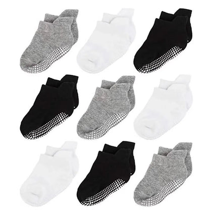 6 Pairs Spring Summer Baby Cotton Short Socks Solid Color Anti-Slip Floor Socks for Boy Girl Casual Kids Boat Socks 0-3 Years