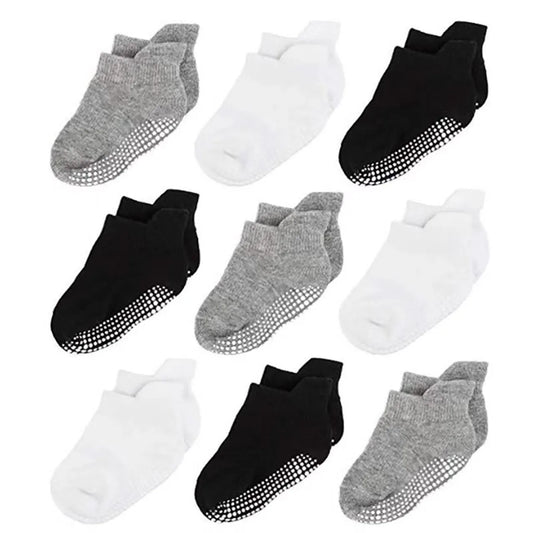6 Pairs Spring Summer Baby Cotton Short Socks Solid Color Anti-Slip Floor Socks for Boy Girl Casual Kids Boat Socks 0-3 Years