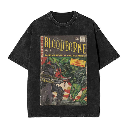 Bloodborne Darks Souls Washed T Shirts Streetwear Hip Hop Vintage T-Shirt  Tees Tops for Men Women Cotton Street Graphic Printed