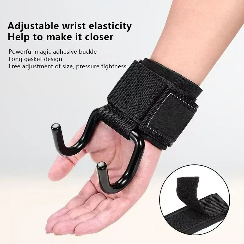 2PCS Weight Lifting Hook Grips With Wrist Wraps Hand-Bar Wrist Strap Gym Fitness Hook Weight Strap Pull-Ups Power Lifting Gloves