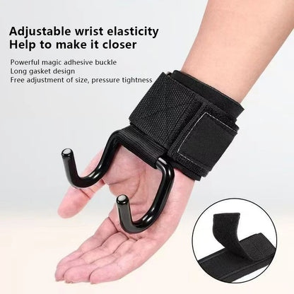 2PCS Weight Lifting Hook Grips With Wrist Wraps Hand-Bar Wrist Strap Gym Fitness Hook Weight Strap Pull-Ups Power Lifting Gloves