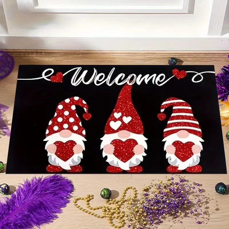 Valentine's Day Love Heart Gnome Doormat Non-Slip Rugs for Living Room Bedroom Kitchen Mat Machine Washable Home Decor Carpet