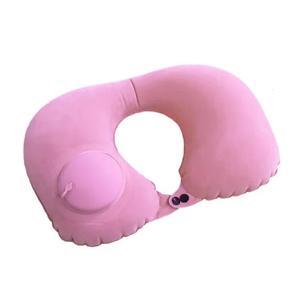 Flannel Press Inflatable U Shaped Pillow Ergonomic Supportive 18s Quick Inflate Foldable Neck Pillow for Travel Nap