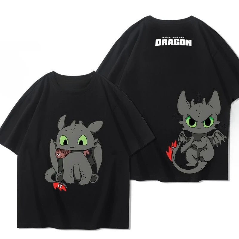 Miniso How To Train Your Dragon Toothless Boy Eddie Pikachu Around Short Sleeved Men and Women Summer Cotton T-shirt Trend