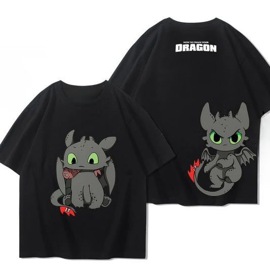 Miniso How To Train Your Dragon Toothless Boy Eddie Pikachu Around Short Sleeved Men and Women Summer Cotton T-shirt Trend