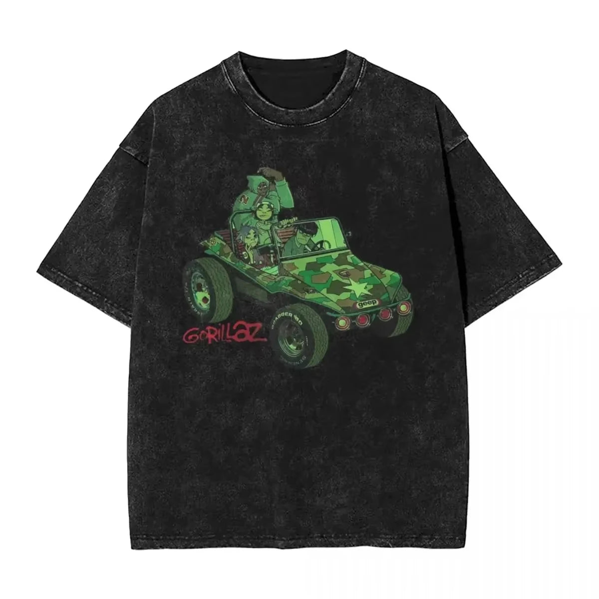Washed T Shirts Gorillaz Geep Logo Hip Hop T-Shirt Street Music Band Punk Rock Y2K Streetwear Short Sleeve Tops Tees Men Women