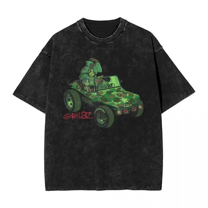 Washed T Shirts Gorillaz Geep Logo Hip Hop T-Shirt Street Music Band Punk Rock Y2K Streetwear Short Sleeve Tops Tees Men Women